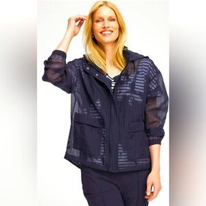 CHICO’S Zenergy Women's Sheer Navy Textured Jacket. Size S(4)